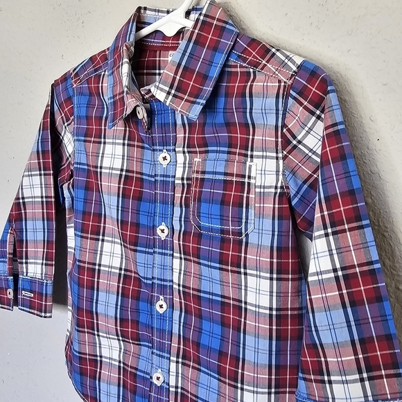 Carters Red White Blue Plaid Long Sleeve Button Down Dress Shirt Size 18 Months - Picture 2 of 8